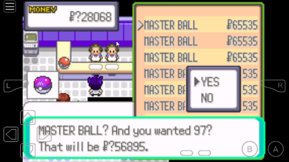 pokemon ruby master ball cheat